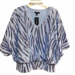 Alfani Sky Blue Velvet Sequins Batwing Top